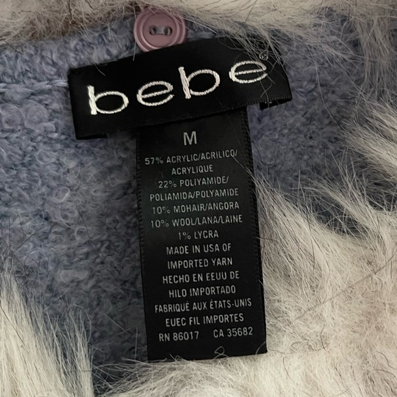 90’s Vintage bebe Faux Fur Collar Cardigan Sweater Medium - Picture 4 of 6